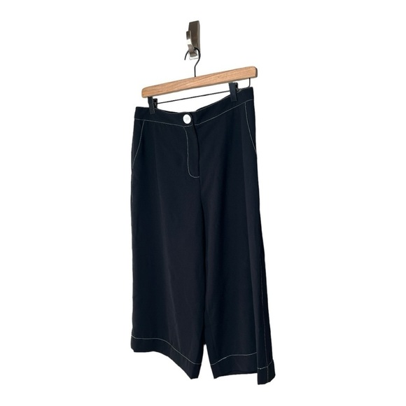 F&F Black White Contrast Stitch Wide Leg Culotte Crop Pants Womens Size 8 - Picture 3 of 14